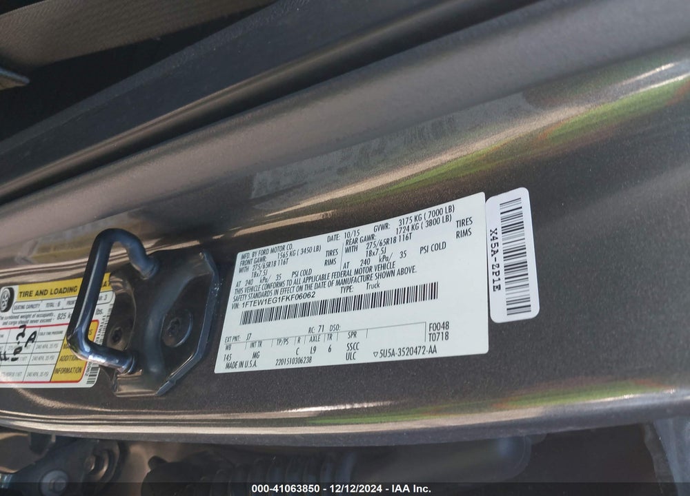 2015 FORD F-150 XLT VIN: 1FTEW1EG1FKF06062