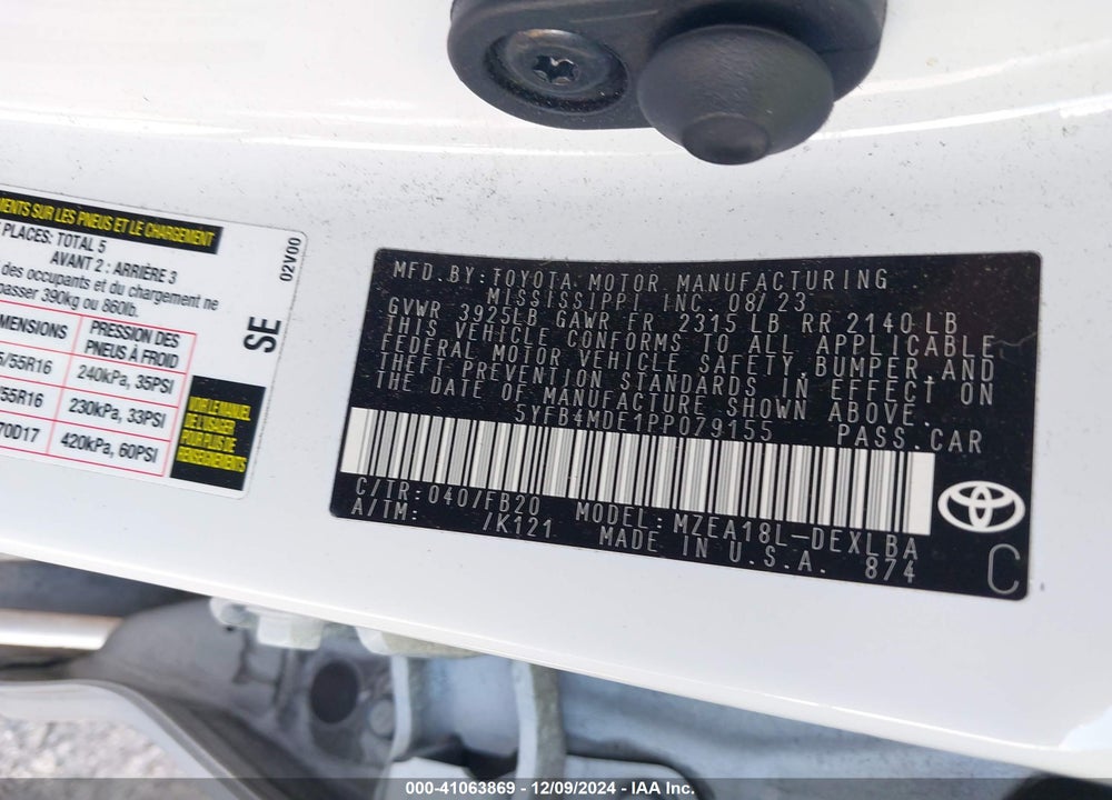 2023 TOYOTA COROLLA LE VIN: 5YFB4MDE1PP079155