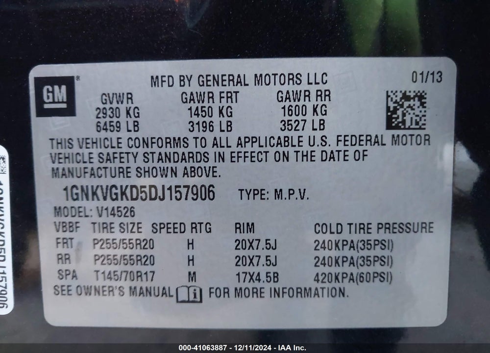 2013 CHEVROLET TRAVERSE 1LT VIN: 1GNKVGKD5DJ157906