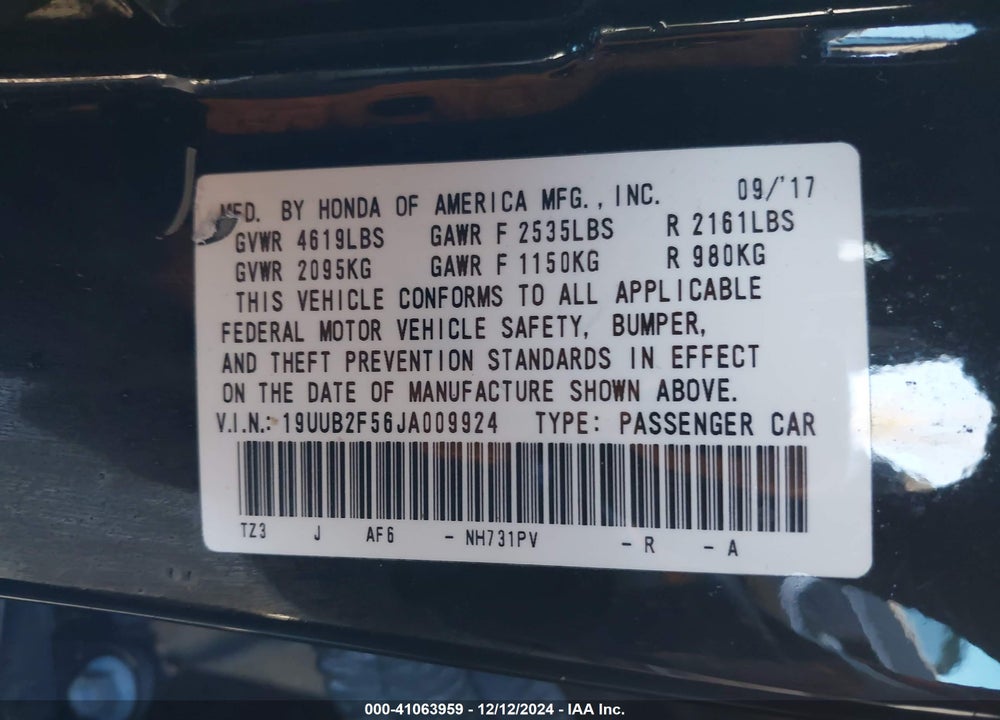 2018 ACURA TLX TECH PKG VIN: 19UUB2F56JA009924
