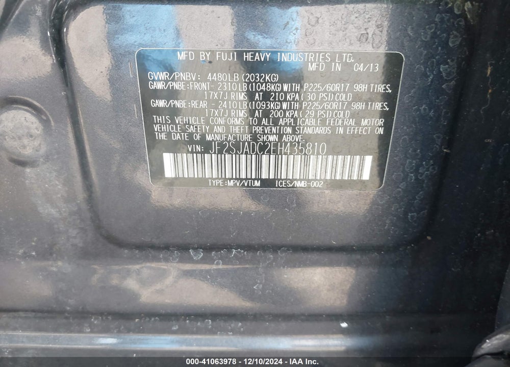 2014 SUBARU FORESTER 2.5I PREMIUM VIN: JF2SJADC2EH435810