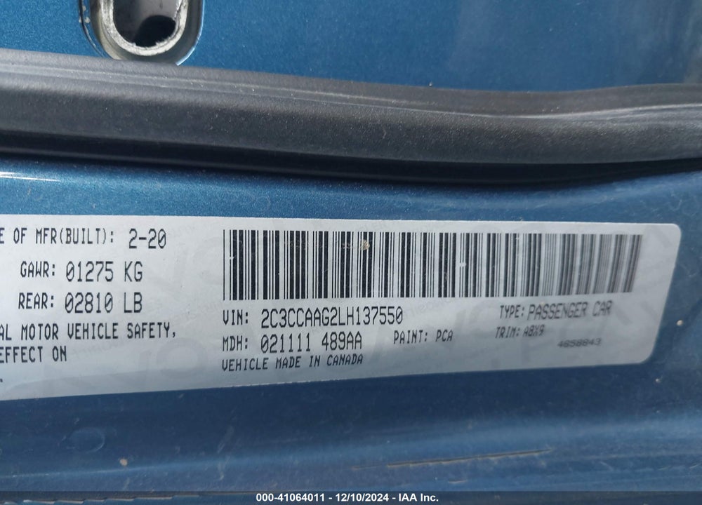 2020 CHRYSLER 300 TOURING VIN: 2C3CCAAG2LH137550