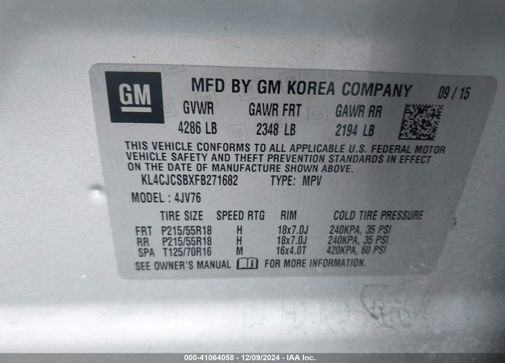 2015 BUICK ENCORE LEATHER VIN: KL4CJCSBXFB271682