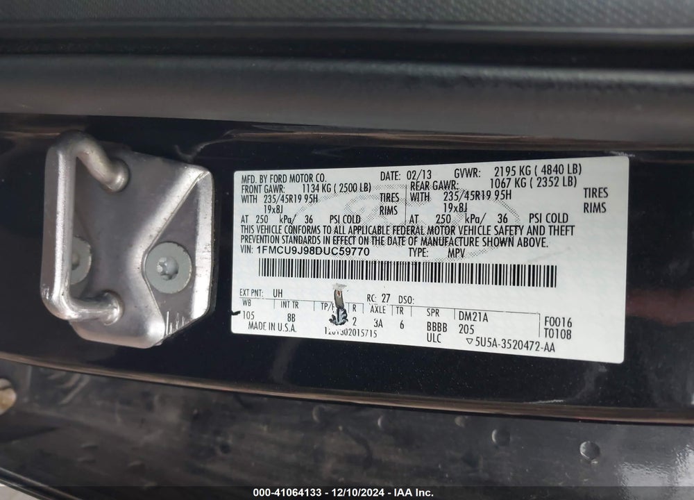 2013 FORD ESCAPE TITANIUM VIN: 1FMCU9J98DUC59770