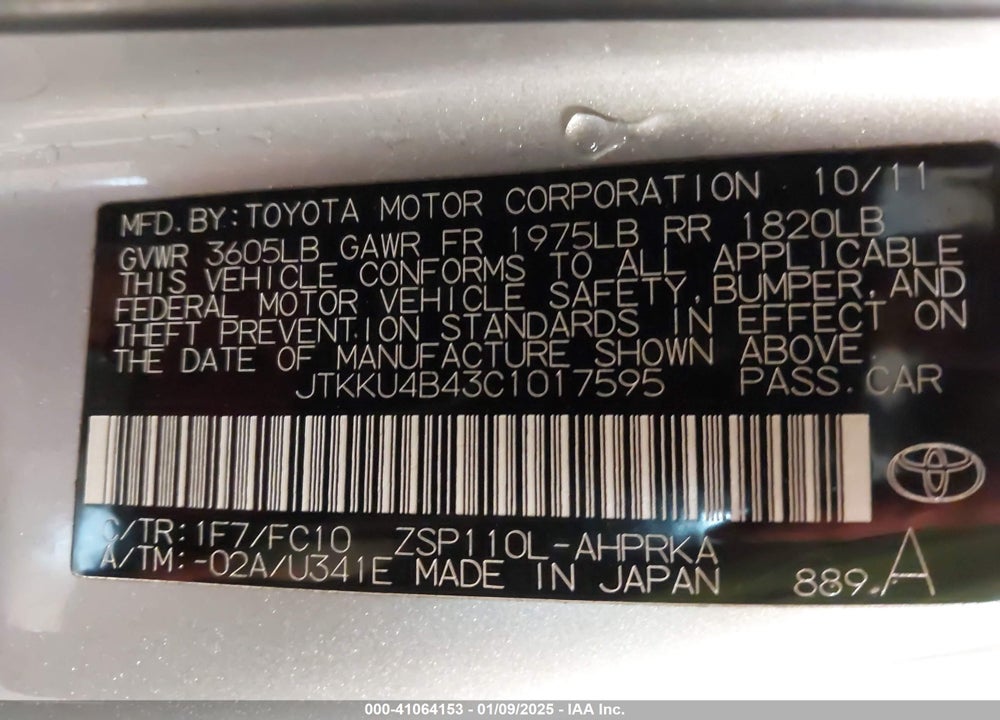 2012 SCION XD VIN: JTKKU4B43C1017595
