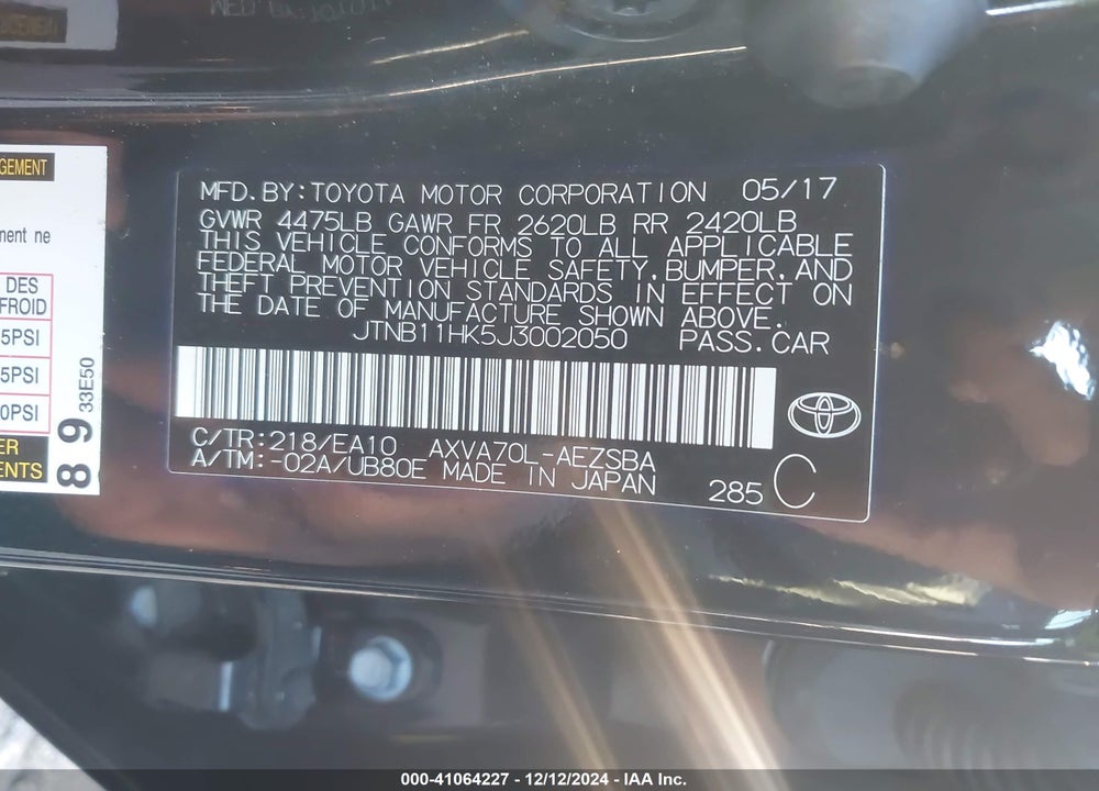 2018 TOYOTA CAMRY VIN: JTNB11HK5J3002050