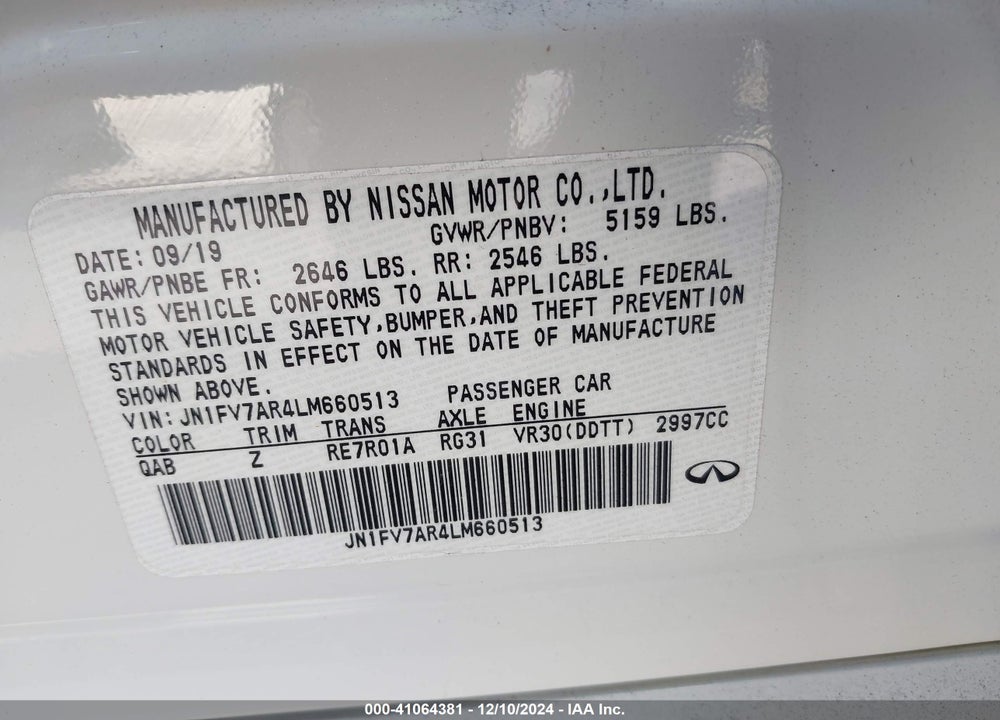 2020 INFINITI Q50 VIN: JN1FV7AR4LM660513