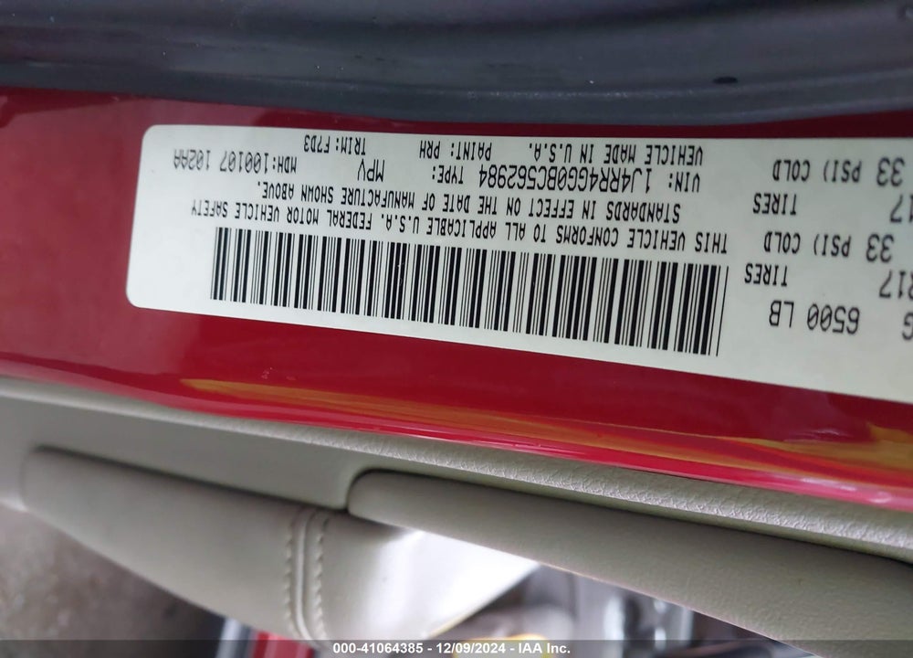2011 JEEP GRAND CHEROKEE LAREDO VIN: 1J4RR4GG0BC562984