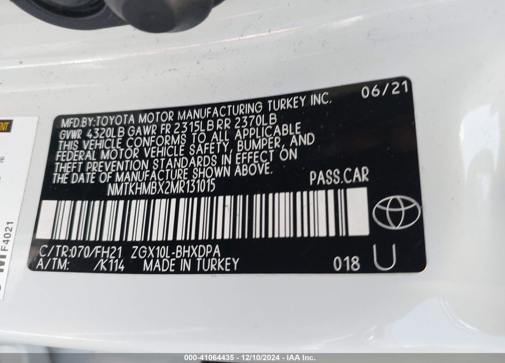 2021 TOYOTA C-HR LE VIN: NMTKHMBX2MR131015