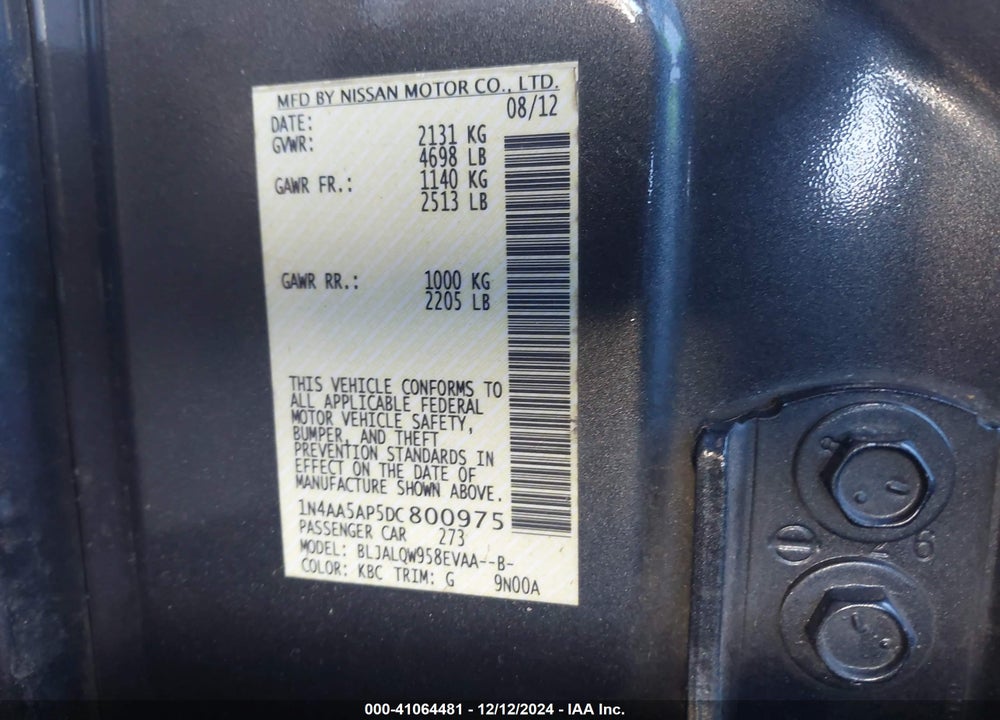 2013 NISSAN MAXIMA 3.5 S VIN: 1N4AA5AP5DC800975