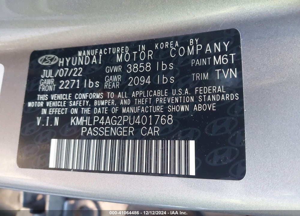 2023 HYUNDAI ELANTRA LIMITED VIN: KMHLP4AG2PU401768