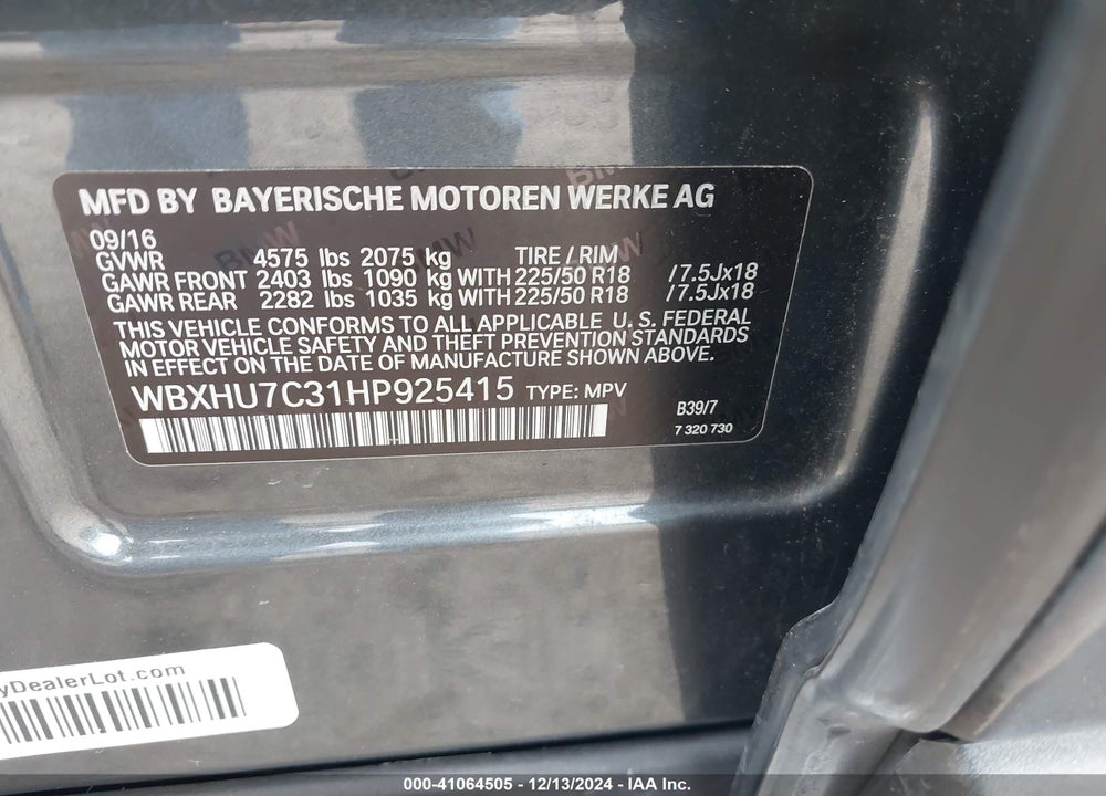 2017 BMW X1 SDRIVE28I VIN: WBXHU7C31HP925415