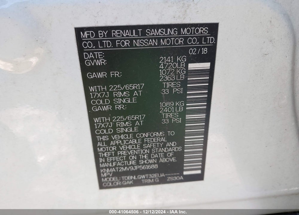 2018 NISSAN ROGUE SV VIN: KNMAT2MV9JP561688