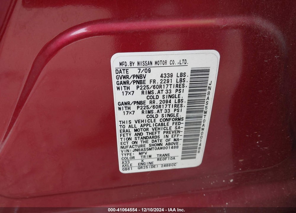2010 NISSAN ROGUE SL VIN: JN8AS5MT0AW001488