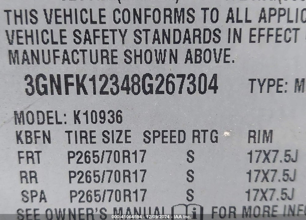 2008 CHEVROLET AVALANCHE 1500 LT VIN: 3GNFK12348G267304