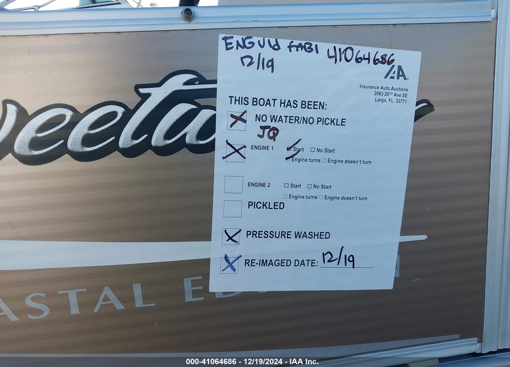 2012 SWEETWATER BOAT VIN: GDY2876TB212