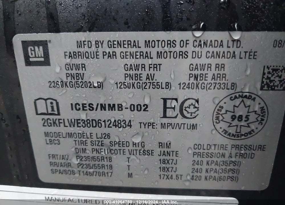 2013 GMC TERRAIN SLT VIN: 2GKFLWE38D6124834