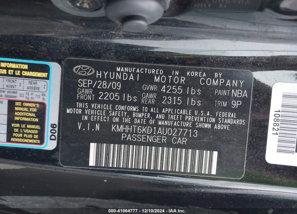 2010 HYUNDAI GENESIS 2.0T PREMIUM VIN: KMHHT6KD1AU027713