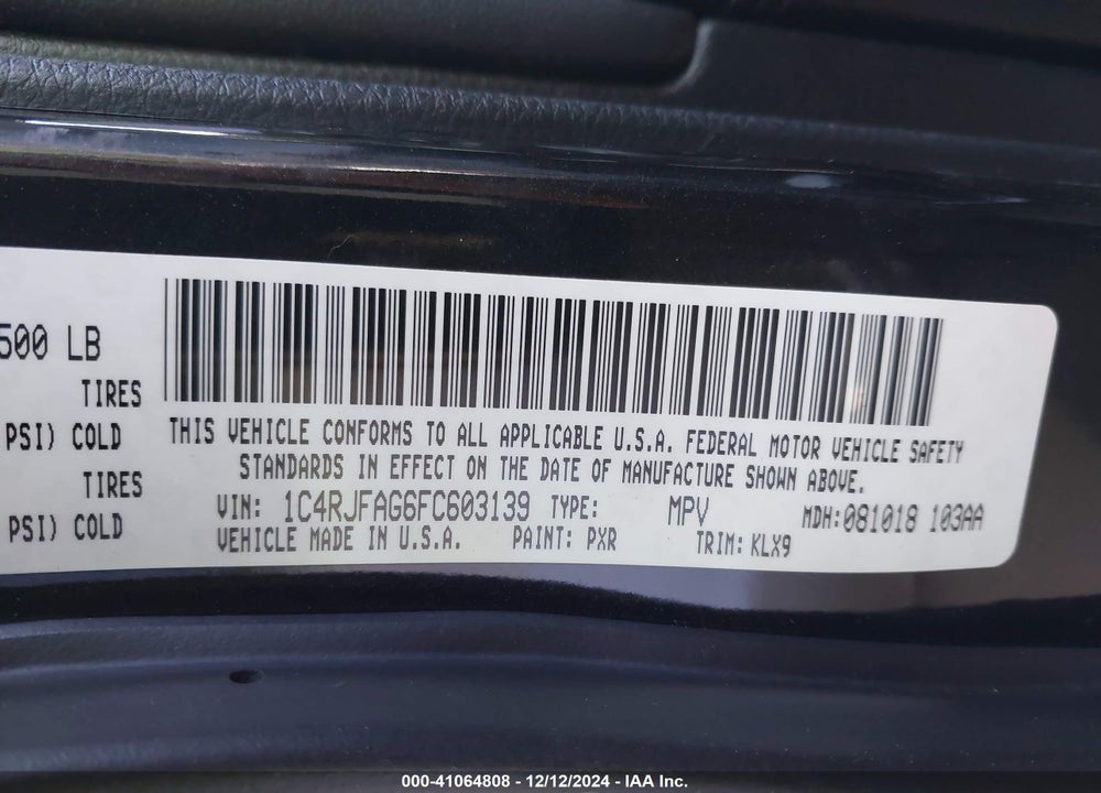 2015 JEEP GRAND CHEROKEE ALTITUDE VIN: 1C4RJFAG6FC603139