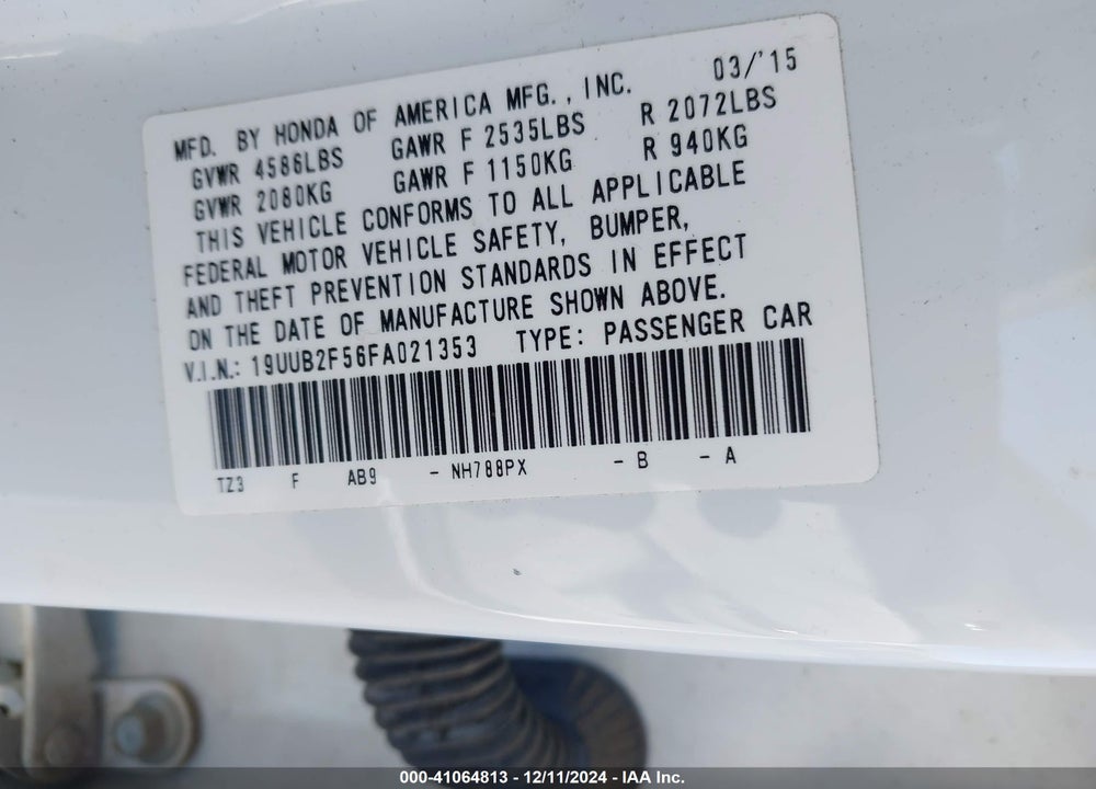 2015 ACURA TLX V6 TECH VIN: 19UUB2F56FA021353