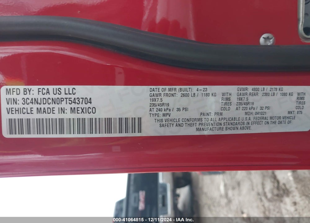 2023 JEEP COMPASS (RED) EDITION 4X4 VIN: 3C4NJDCN0PT543704