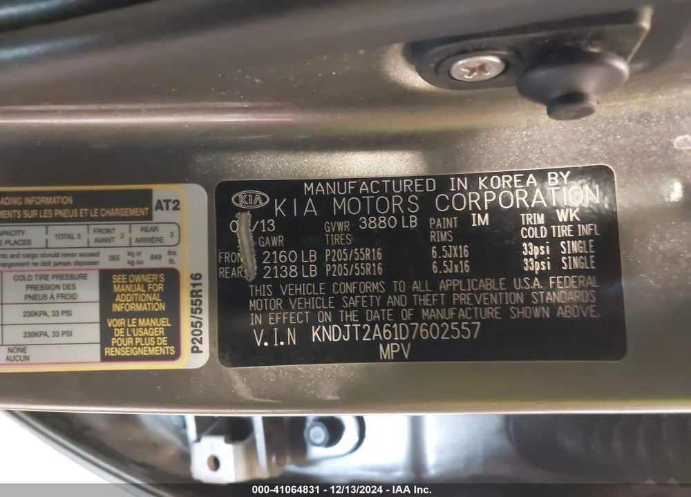 2013 KIA SOUL VIN: KNDJT2A61D7602557