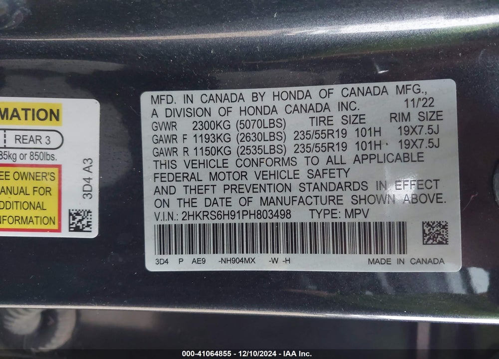 2023 HONDA CR-V HYBRID SPORT TOURING VIN: 2HKRS6H91PH803498