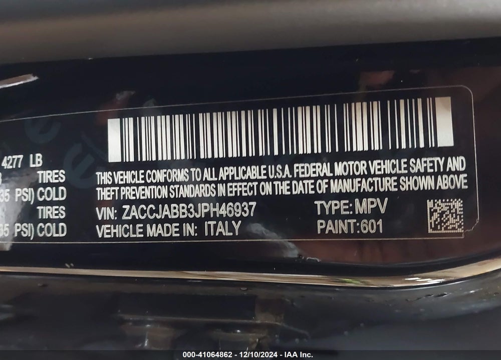 2018 JEEP RENEGADE ALTITUDE FWD VIN: ZACCJABB3JPH46937
