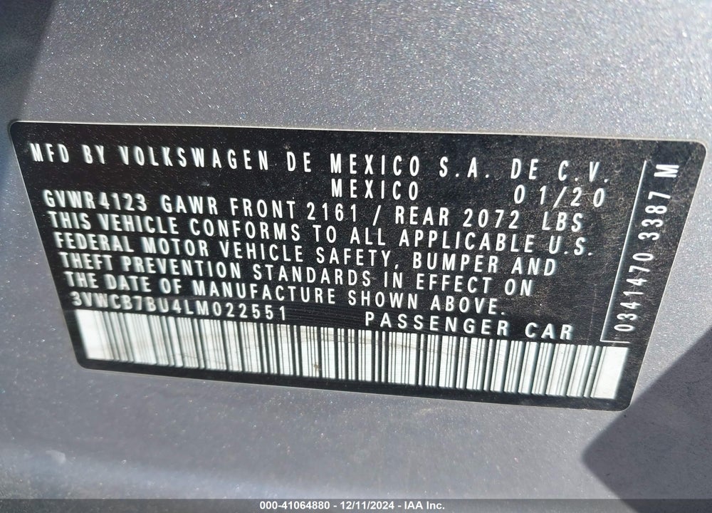 2020 VOLKSWAGEN JETTA 1.4T R-LINE/1.4T S/1.4T SE VIN: 3VWCB7BU4LM022551