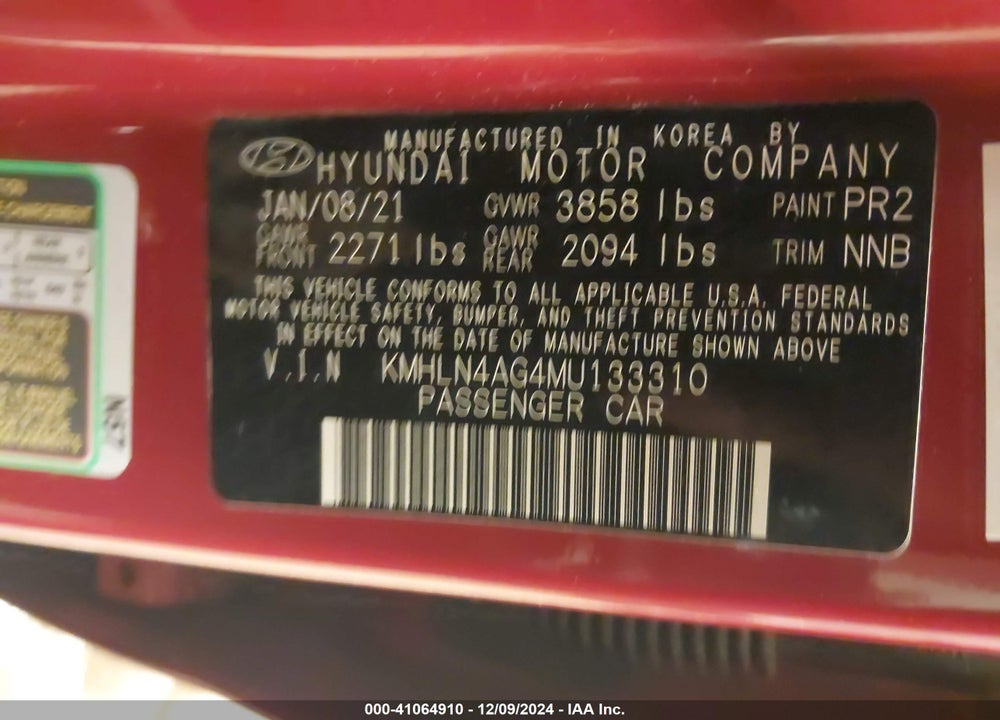 2021 HYUNDAI ELANTRA VIN: KMHLN4AG4MU133310