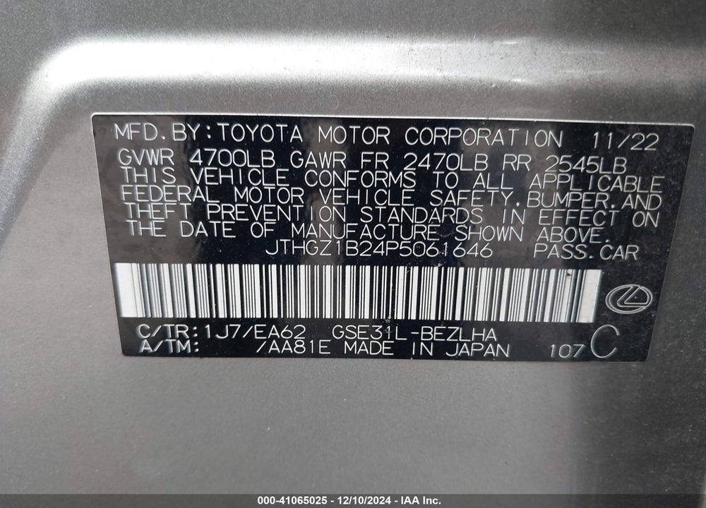 2023 LEXUS IS 350 F-SPORT VIN: JTHGZ1B24P5061646