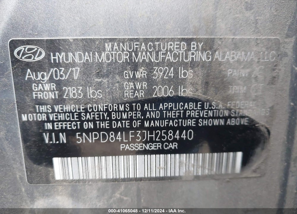 2018 HYUNDAI ELANTRA SEL VIN: 5NPD84LF3JH258440