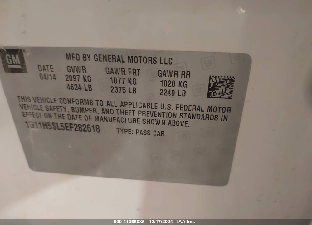 2014 CHEVROLET MALIBU 1LZ VIN: 1G11H5SL5EF282618