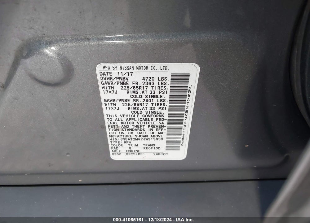 2018 NISSAN ROGUE S VIN: JN8AT2MV7JW313630