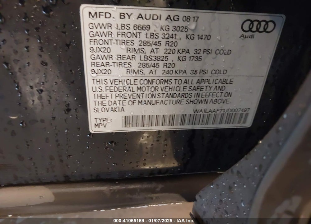 2018 AUDI Q7 3.0T PREMIUM VIN: WA1LAAF71JD007497