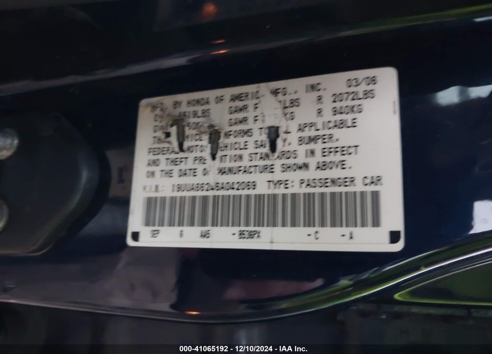 2006 ACURA TL VIN: 19UUA66246A042069