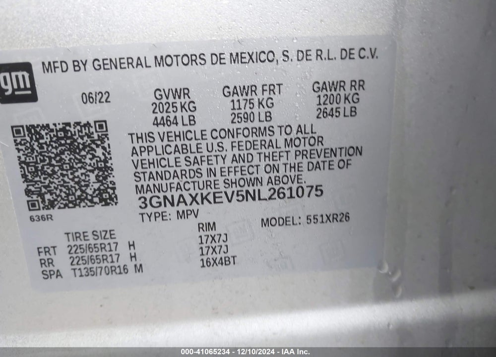 2022 CHEVROLET EQUINOX FWD LT VIN: 3GNAXKEV5NL261075