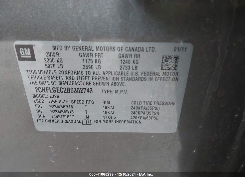 2011 CHEVROLET EQUINOX LTZ VIN: 2CNFLGEC2B6352743