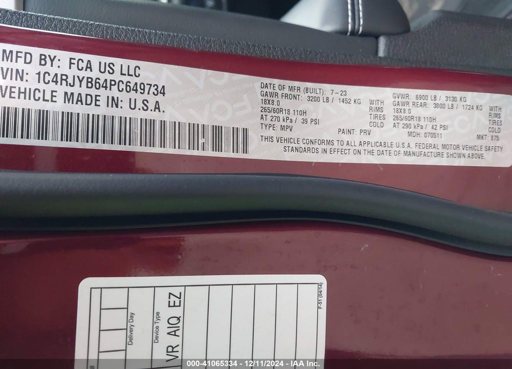 2023 JEEP GRAND CHEROKEE 4XE VIN: 1C4RJYB64PC649734