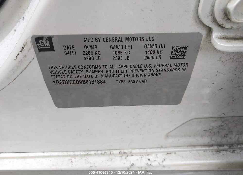 2011 CADILLAC STS PREMIUM VIN: 1G6DX6ED9B0161884