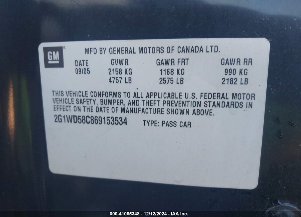 2006 CHEVROLET IMPALA  SS VIN: 2G1WD58C869153534