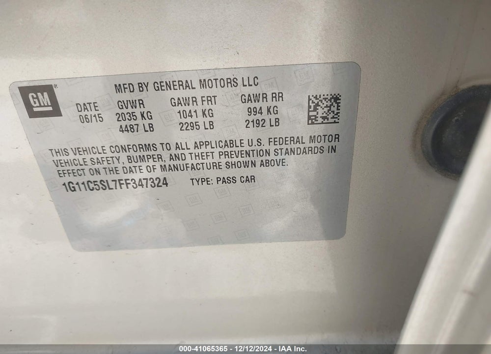 2015 CHEVROLET MALIBU VIN: 1G11C5SL7FF347324