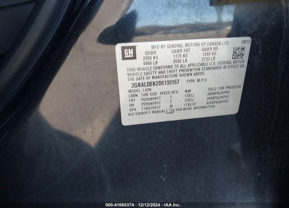 2013 CHEVROLET EQUINOX 1LT VIN: 2GNALDEK2D6130167