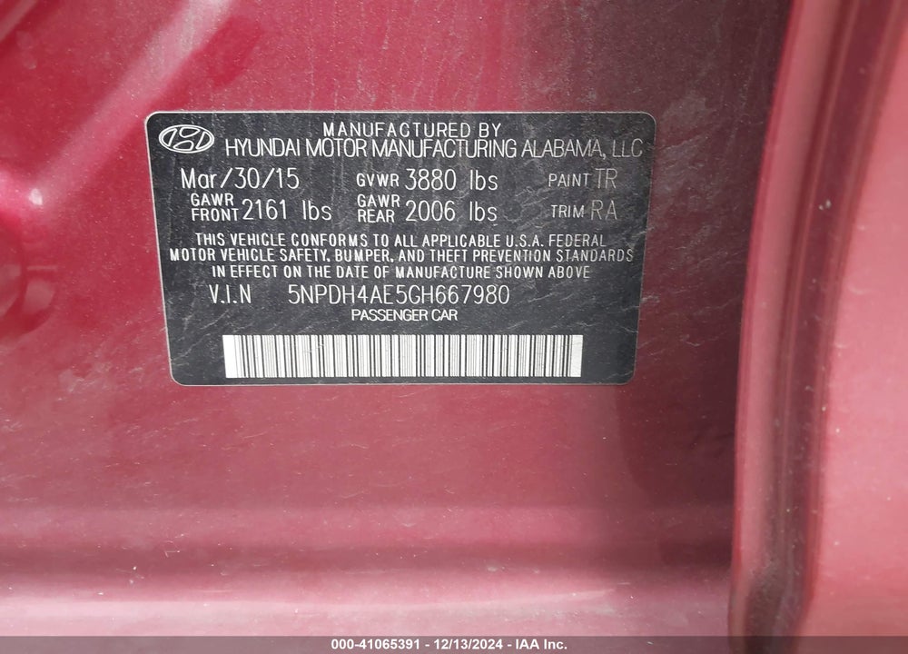 2016 HYUNDAI ELANTRA SE VIN: 5NPDH4AE5GH667980