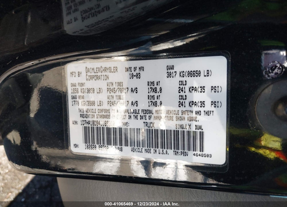 2004 DODGE RAM 1500 ST VIN: 1D7HA18D94J169310