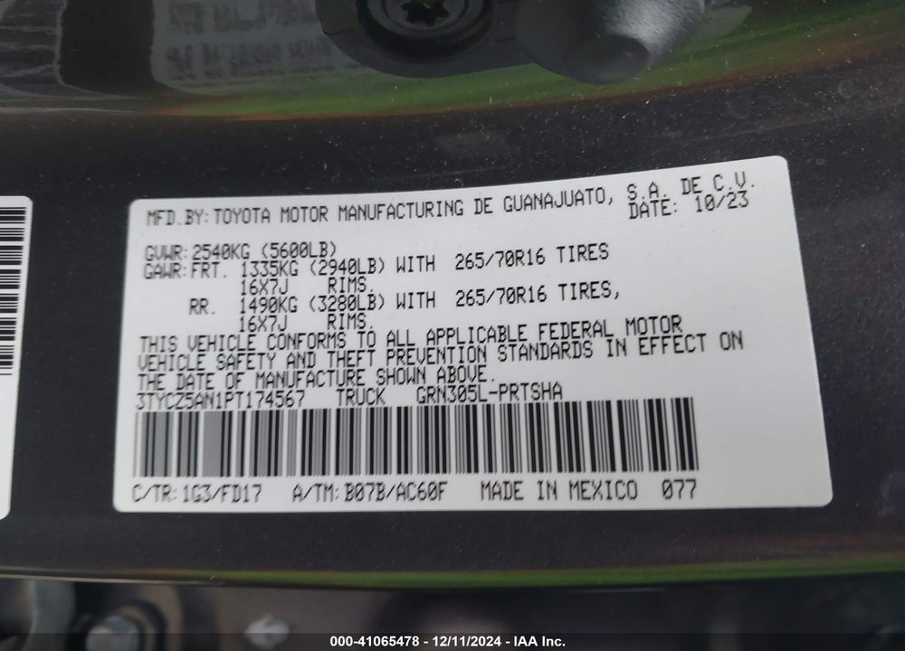 2023 TOYOTA TACOMA TRD OFF ROAD VIN: 3TYCZ5AN1PT174567