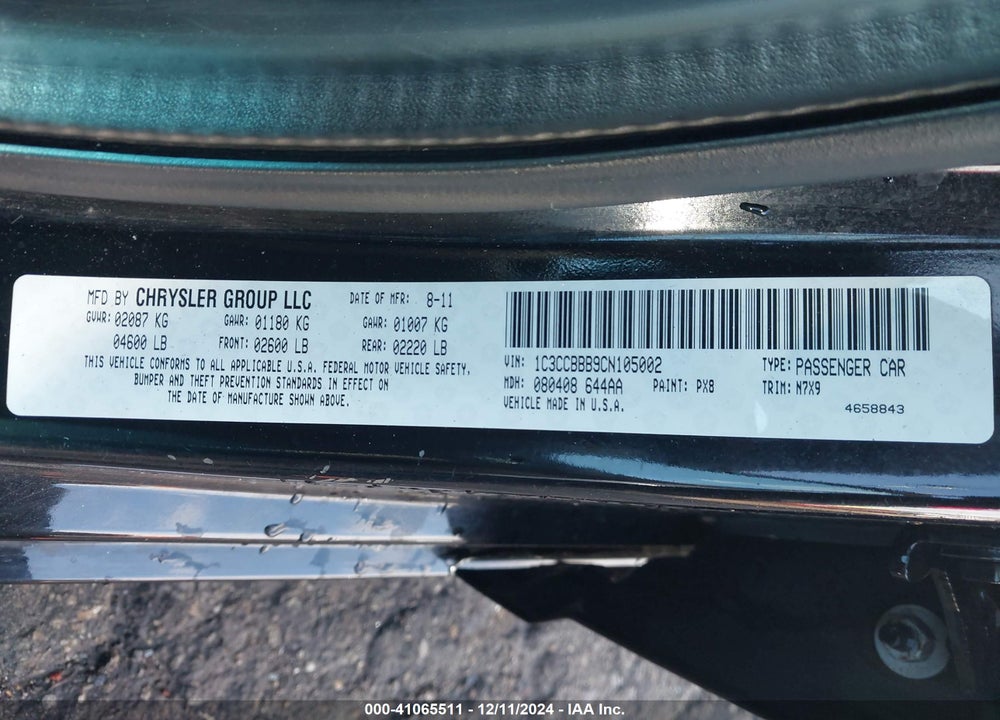 2012 CHRYSLER 200 VIN: 1C3CCBBB9CN105002