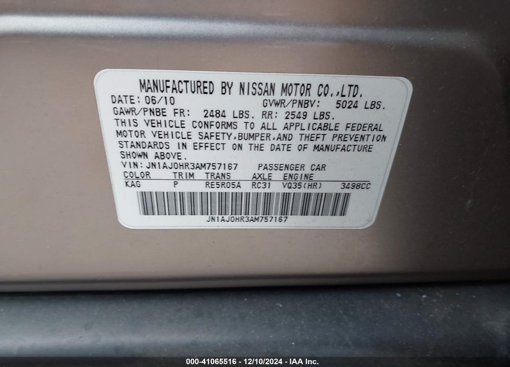 2010 INFINITI EX35 JOURNEY VIN: JN1AJ0HR3AM757167