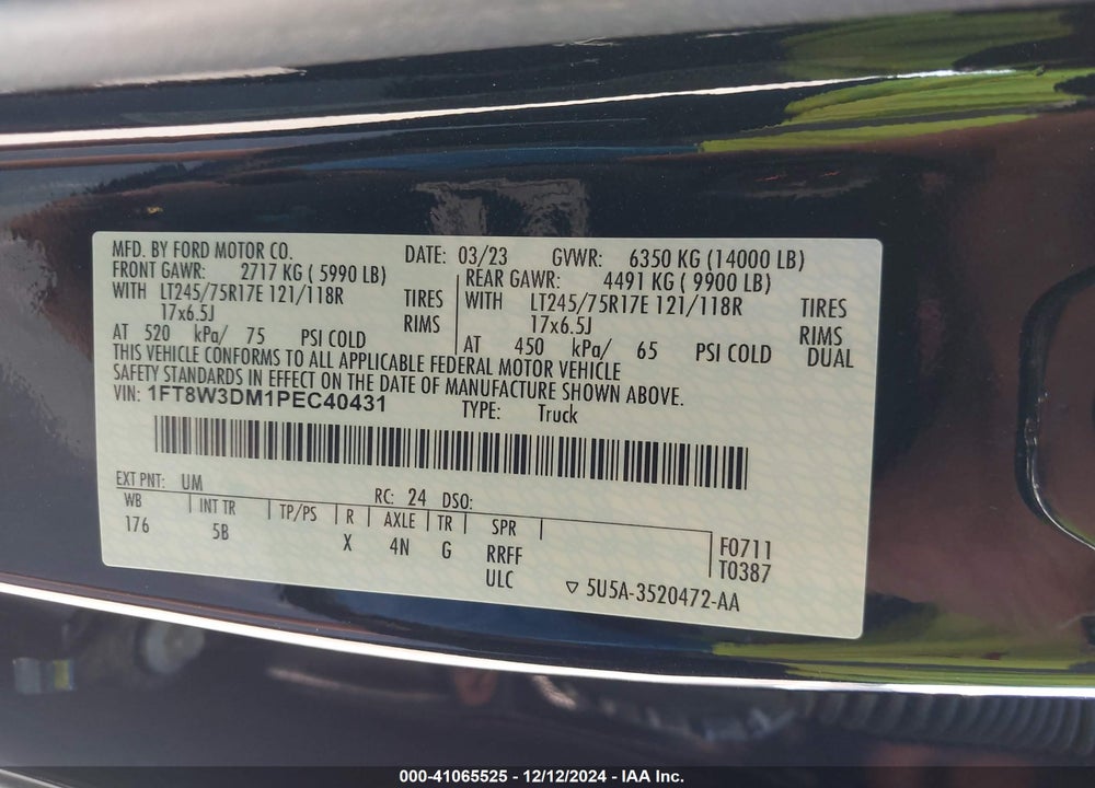 2023 FORD F-350 LARIAT VIN: 1FT8W3DM1PEC40431