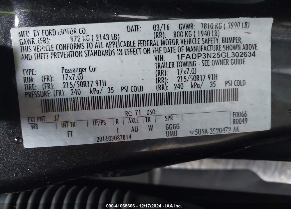 2016 FORD FOCUS TITANIUM VIN: 1FADP3N25GL302634